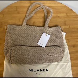 Milaner Mini Elena Woven Handbag in Taupe Suede